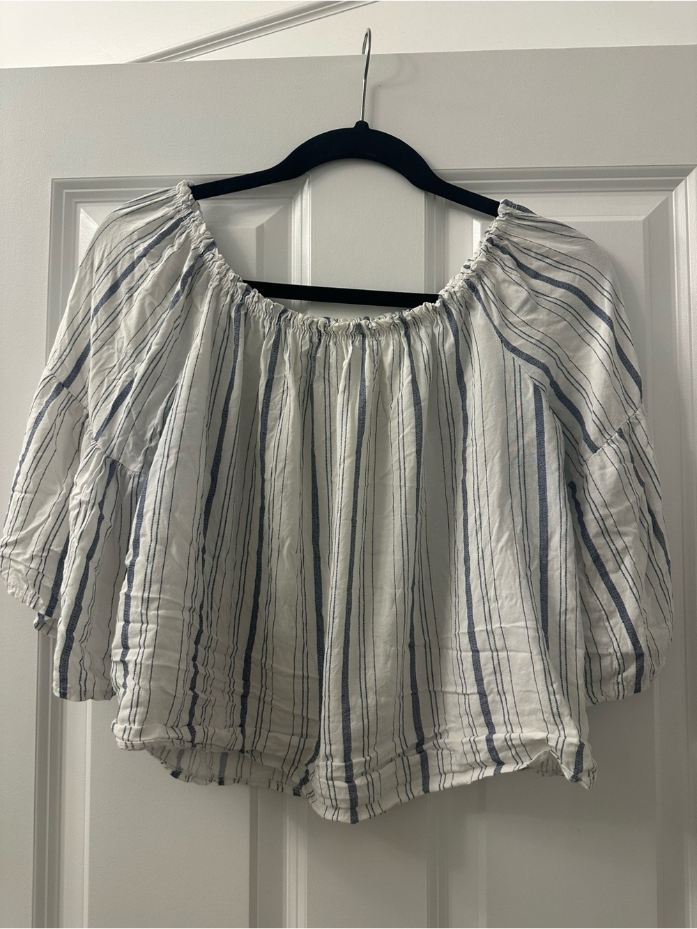 Blue and white striped blouse